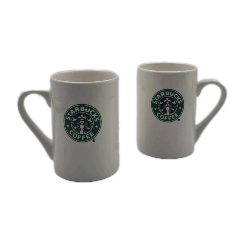 Set of 2 Starbucks Coffee Ceramic Mug 10 oz White Logo Cup 2008